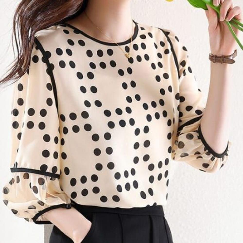 Navava Women Dot Round Neck 5 Sleeve Blouse Nb2694
