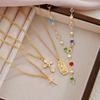 4Pcs Cross Pendant Necklace Set for Women Trendy Colorful Chain Long Necklace Party Jewelry