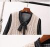 Women's V-Neck Sweater Vest & Knitted Top Set - Mid-Length, Thickened, Korean Style, Sleeveless for Autumn/Winter 2024