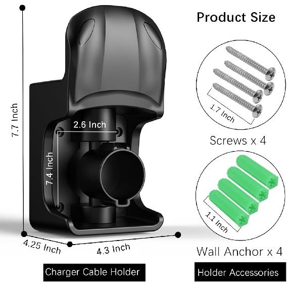 EV Charger Holder Wall Mount, EV Charging Cable Holder For Electric Vehicle Mobile Connector Organizer, Upgraded Rotatable J1772 Plug Hangers