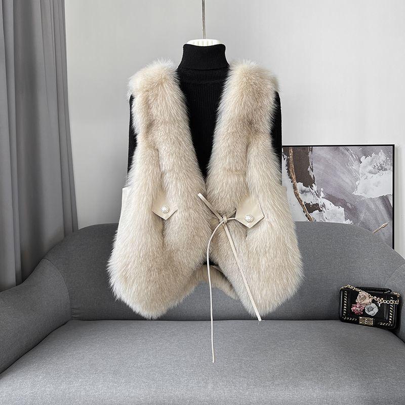 

Женский осенне-зимний жилет из искусственного лисьего меха, новый меховой жилет из Хайнина, модный, легкий, короткий, комбинированный XL