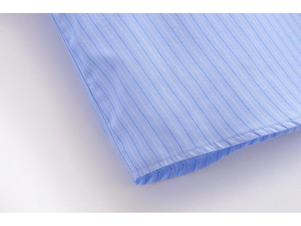 Spring 2025 Women's European-American Striped Poplin Long Sleeve Shirt with Turn-Down Collar