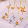 Heart-shaped Tassel Bow Necklace & Titanium Steel Earring Set