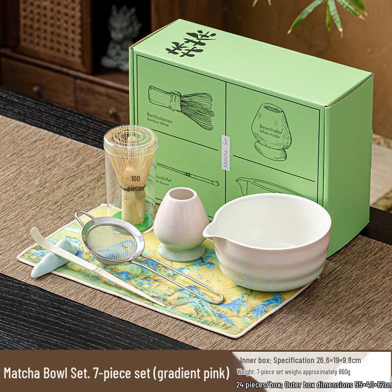 Japanese Ceramic Matcha Bowl & Bamboo Whisk Tea Set - Song Dynasty Tea Ceremony Gift Box