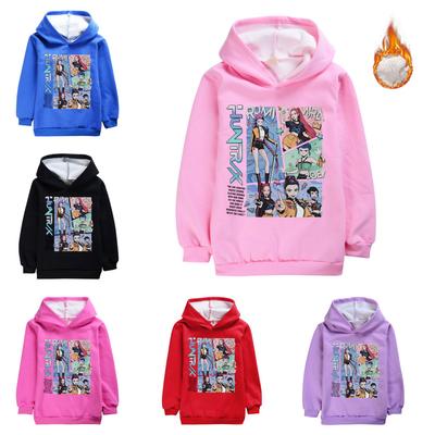 4887 Anime Girls Kpop Rumi Zoey Mira Print Kids Long Sleeves Velvet Warm Winter Hoodie
