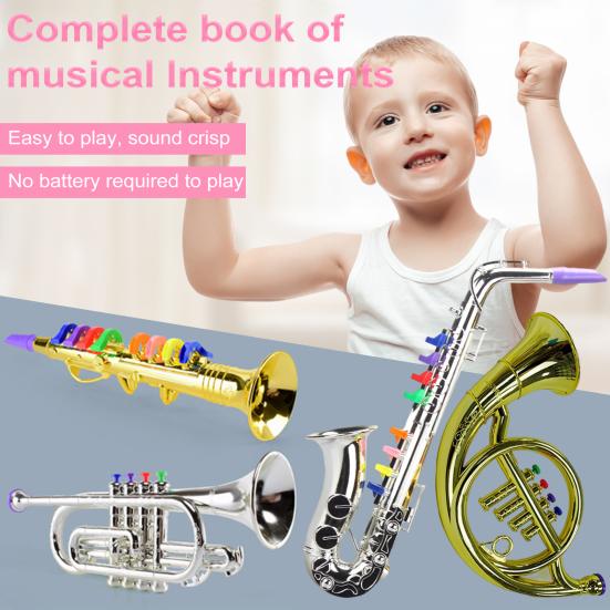Instrumentos musicales para niños, juguete para niños pequeños, mini saxofón, trompeta, trompa, juguete educativo para aprender música, regalo para niños y niñas principiantes