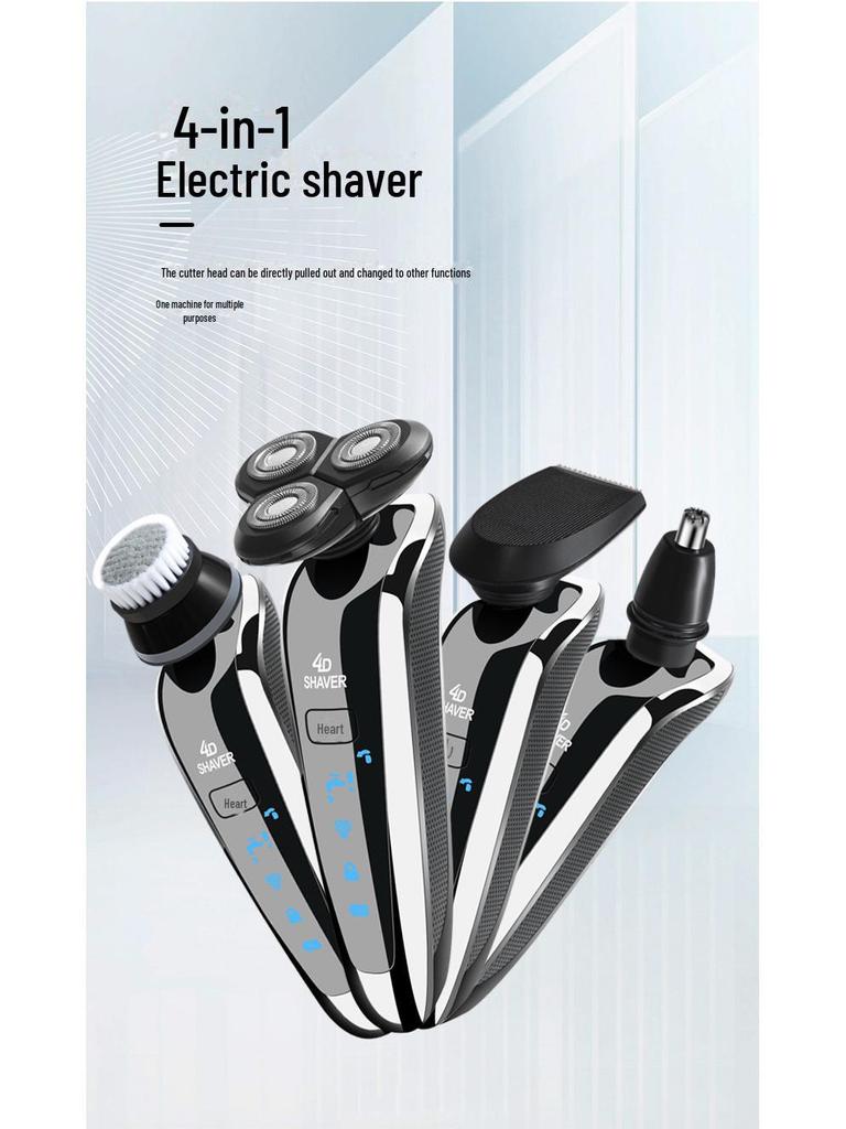 4D Electric Floating Shaver: USB Rechargeable, Full Body Washable, Multifunctional Beard Razor for Men.