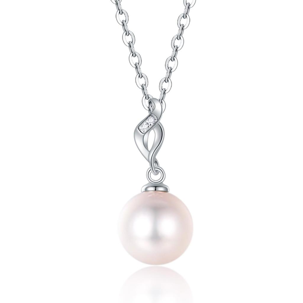 FANCIME Freshwater Pearl Necklace for K14 White Genuine Single Twisted Silver 14K Perfect Day or Christmas Gift Women, 7-8mm, Gold, Lab-Grown