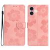 For iPhone 17 Case Flower Design Leather Wallet Phone Cover with Wrist Strap