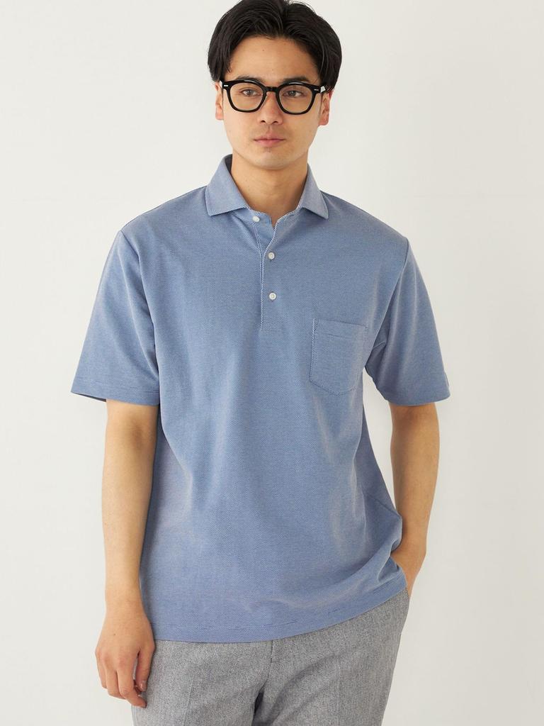 SHIPS Colors Men's Polo Shirt, Moisture-Wicking, Quick-Drying, Kanoko Wide Collar, Light Blue, Size L, 212170048