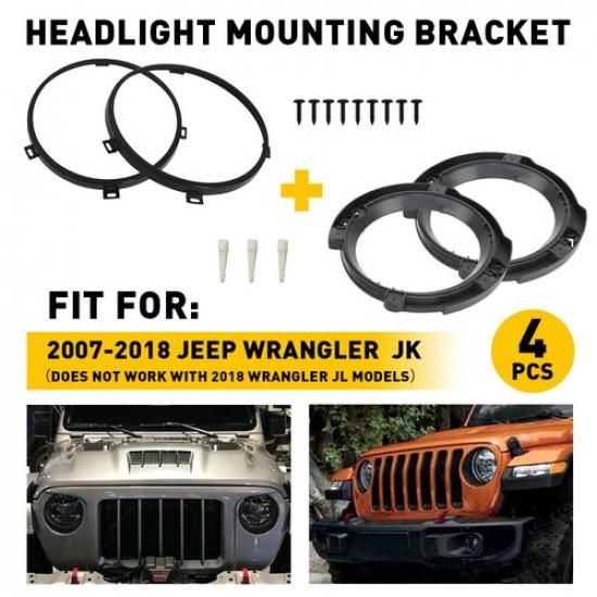 For 2007-2018 Jeep Wrangler JK 7" Headlight Mount Bracket Ring Replacement 4Pcs