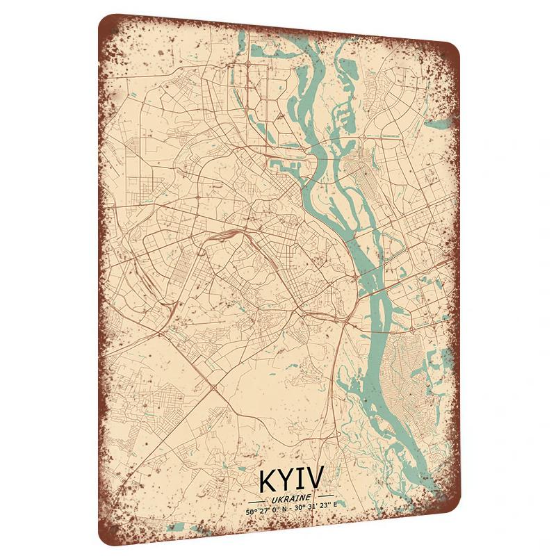 

Kyiv City Map Art Metal Wall Decor Modern Minimalist Home Decoration for Living Room Study Ukraine Poster 20x30cm（7.8x11.8inch）