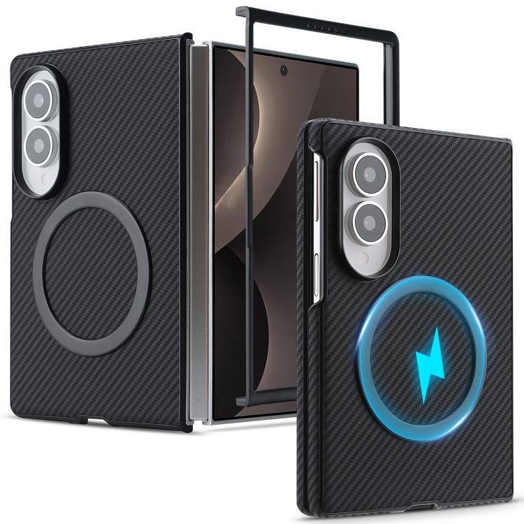 Carbon Fiber MagSafe Phone Case For Galaxy S25 Ultra 5G, Carbon Fiber Leather Magnetic Ring Anti-Drop Lens Protection Protective Cover
