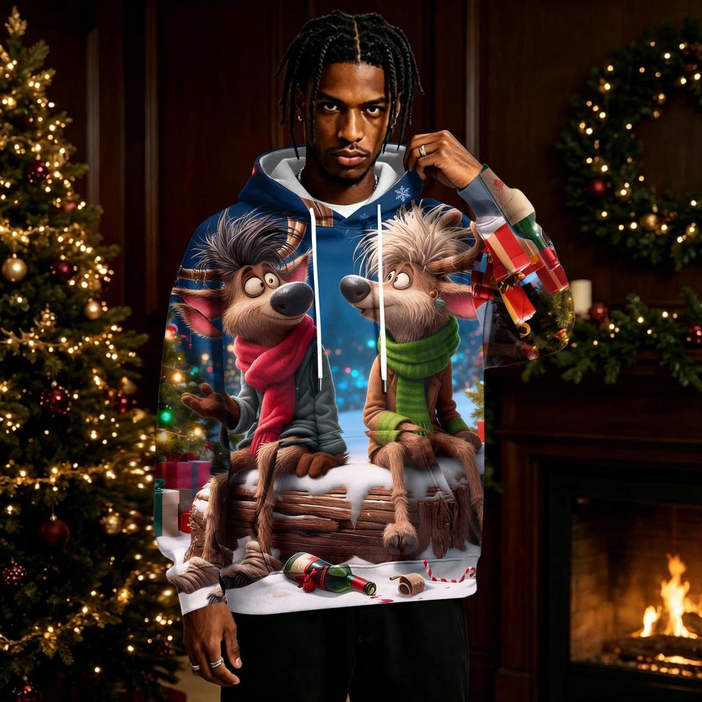 Men's Christmas Print Trendy -Lined Pullover Hoodie Long Sleeve Sweatshirt