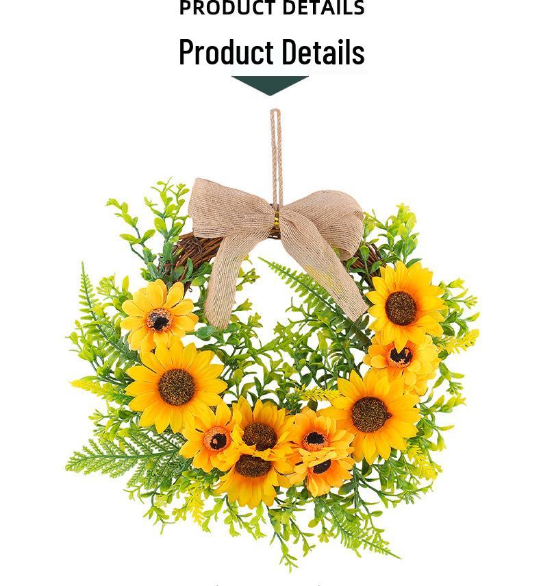 Christmas Sunflower & Bee Door Wreath - Semicircle Ornament for Festive Courtyard Decoration