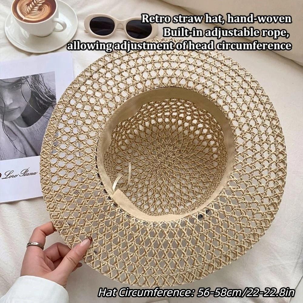 Wide Brim Straw Hat UV Protection Beach Hats French Flat Top Hat for Women
