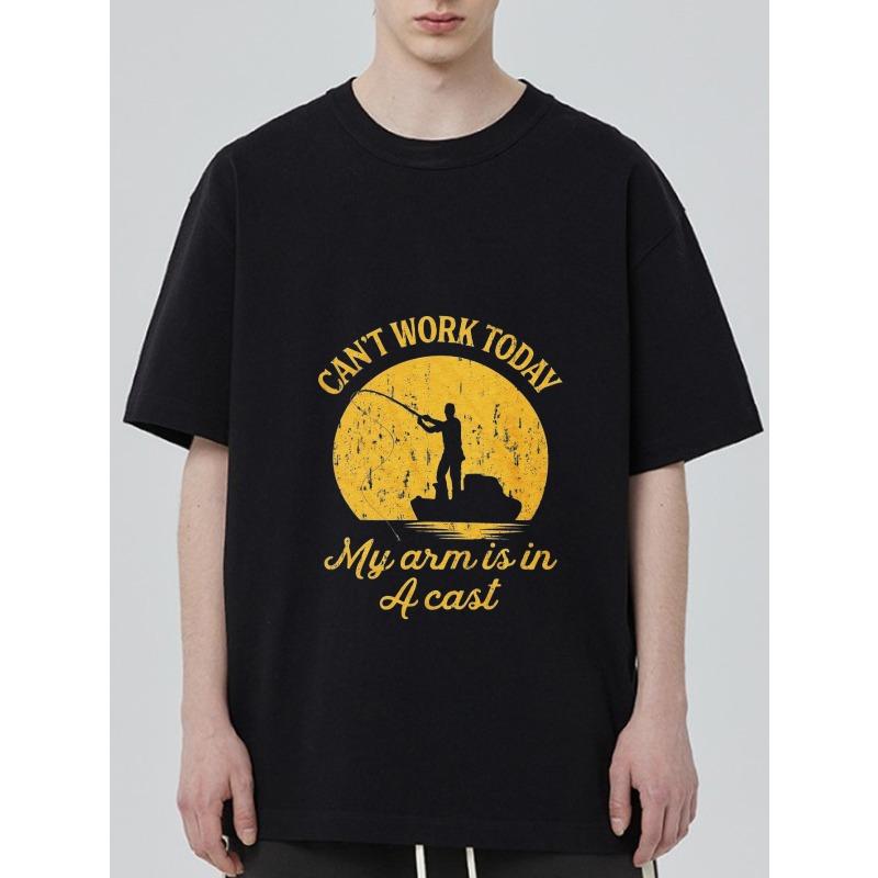 

Black T-Shirt with Fishing Silhouette and Text Cant Work Today My Arm Is in A Cast for Outdoor Leisure and Casual Wear XXXXL чёрный