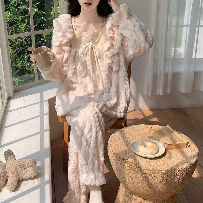 Women's Winter Flannel Pajama Set - Cute Fleece, Warm, Floral Lace Design