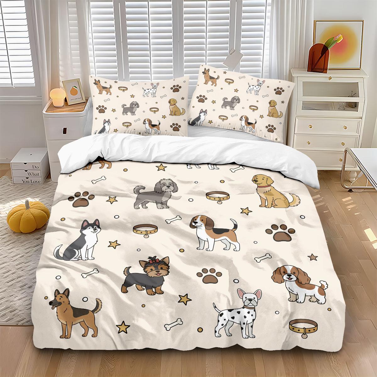 

3pcs Cartoon Dog Print Soft Coreless Duvet Cover Set, Multi Size Bedroom Bedding Decoration, Machine Washable 135x200cm
