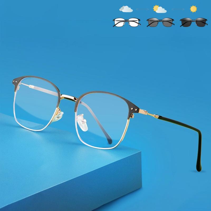 Fashion Square Anti-Blue Light Glasses Men Women Vintage Metal Photochromic Glasses Classic Anti Radiation Computer Eyeglasses