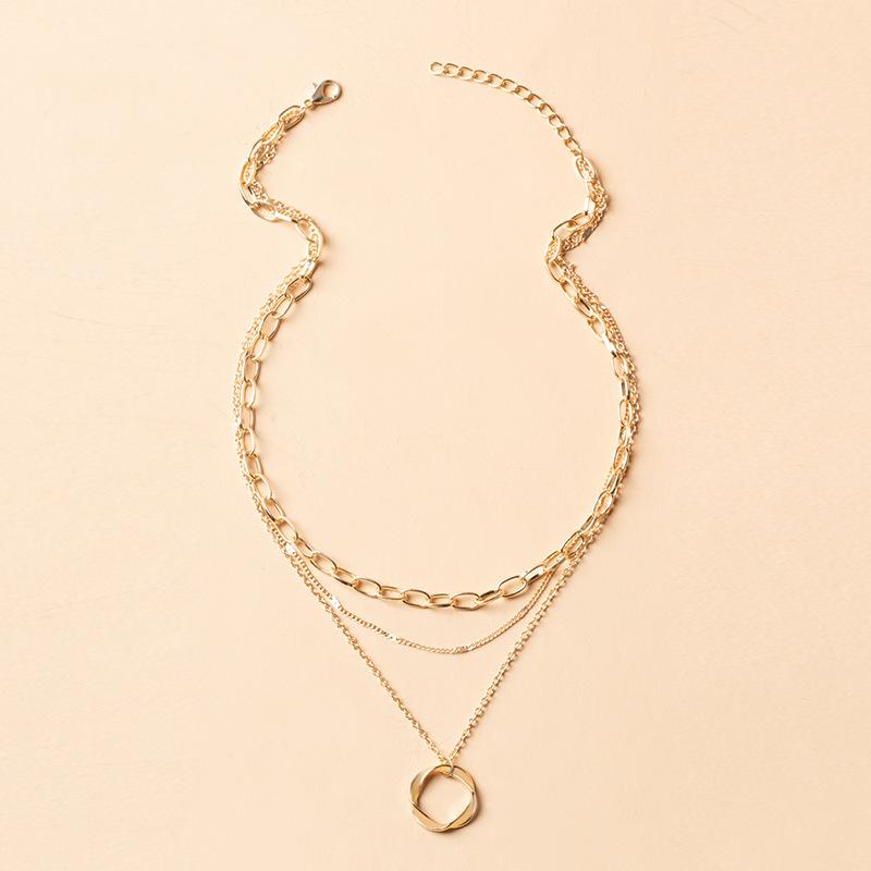 Women Three Layer All Match Circle Pendant Necklace