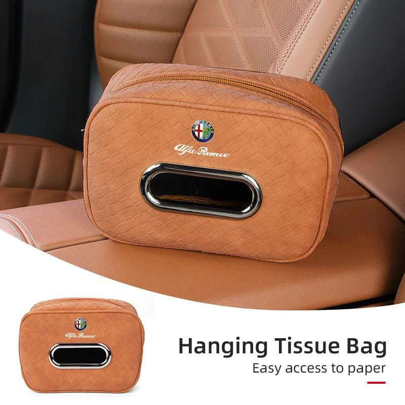 Car Stickers For Alfa Romeo Car Tissue Box Leather Seat Back Hanging Napkins Paper Towel Bag For Alfa Romeo 159 Giulietta Giulia