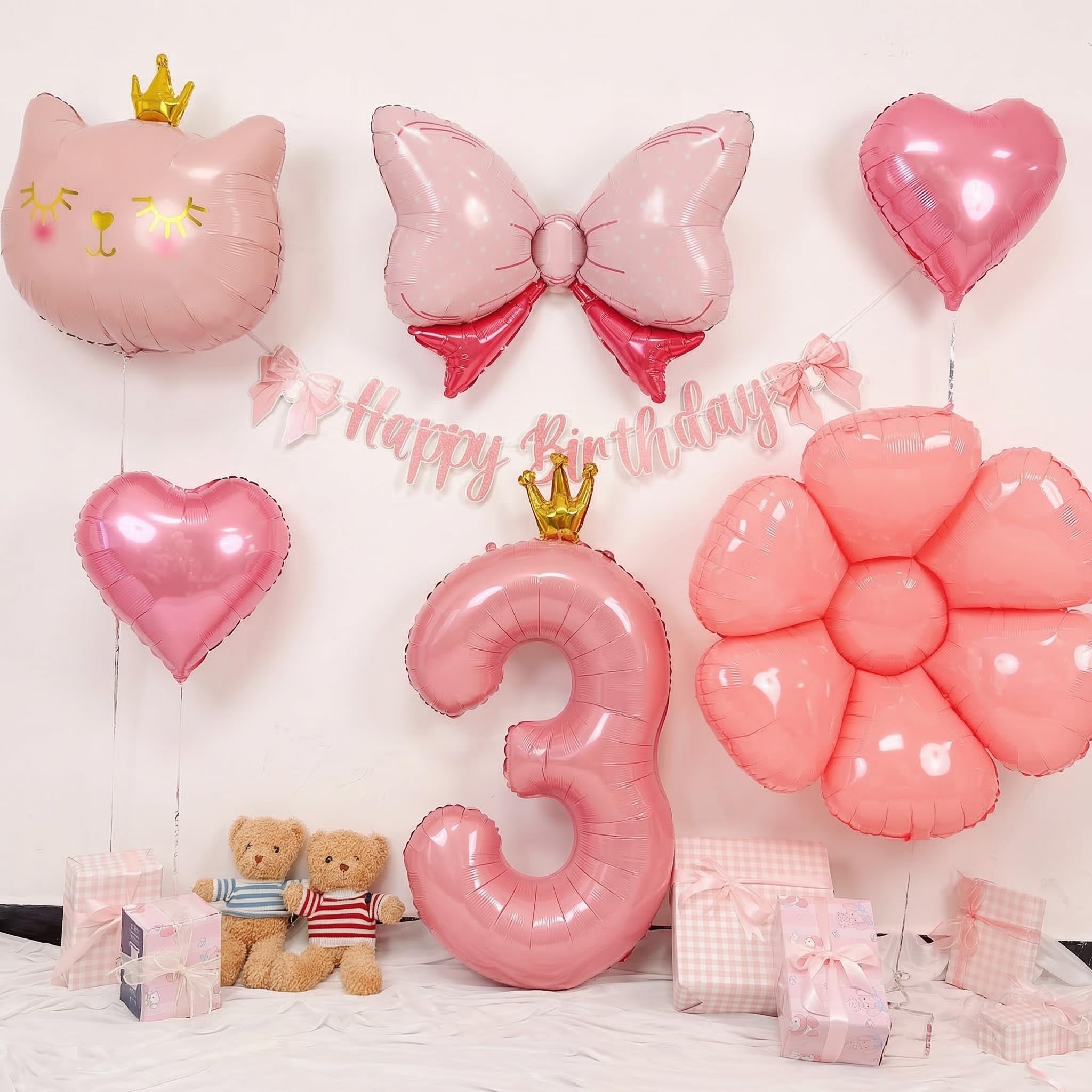 QNZXXQ 3 Years Old Girl s Birthday Party Decorations Balloon Flowers Ornaments for Girls