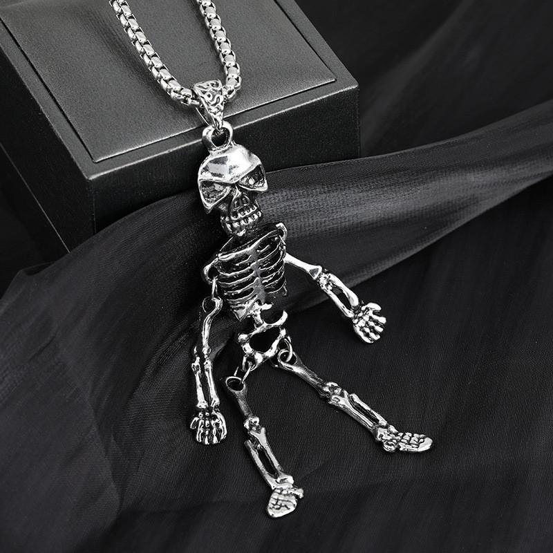 Steel Titanium Durable Dark Skull Skeleton Pendant Necklace Unisex Jewelry Idea Gift