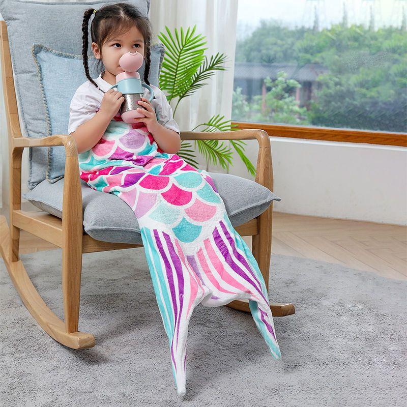 Beauty Fish Scales Mermaid Tail Princess Blanket For Sofa Bed Wearable Soft Flannel Throw Nap Sleeping Bag Single Warm Blankets