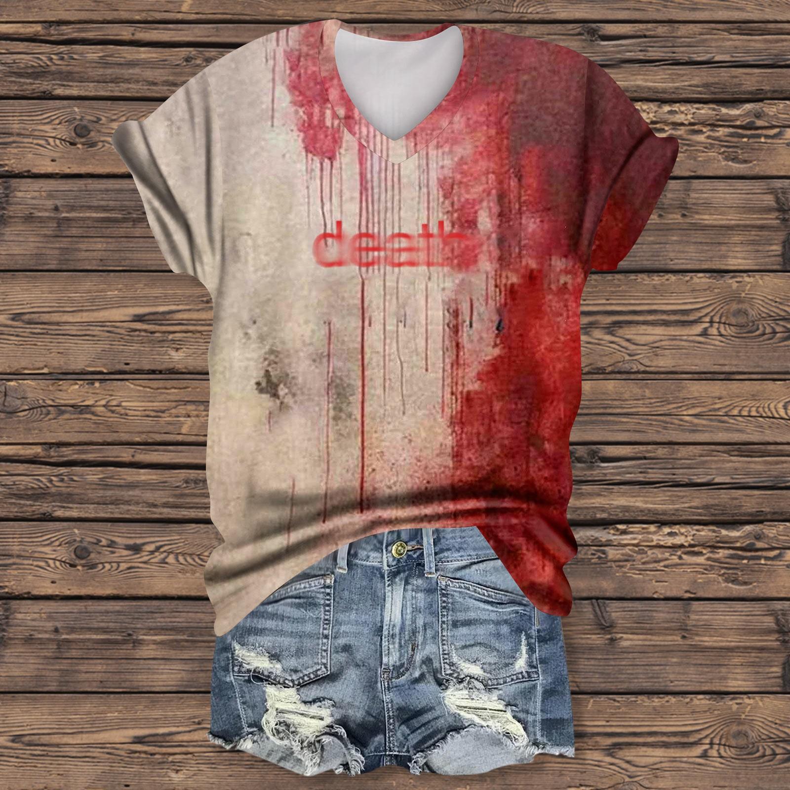 

Women s Fashion Casual Short Sleeve Halloween Print Tops Halloween Elegant Tops L бежевий