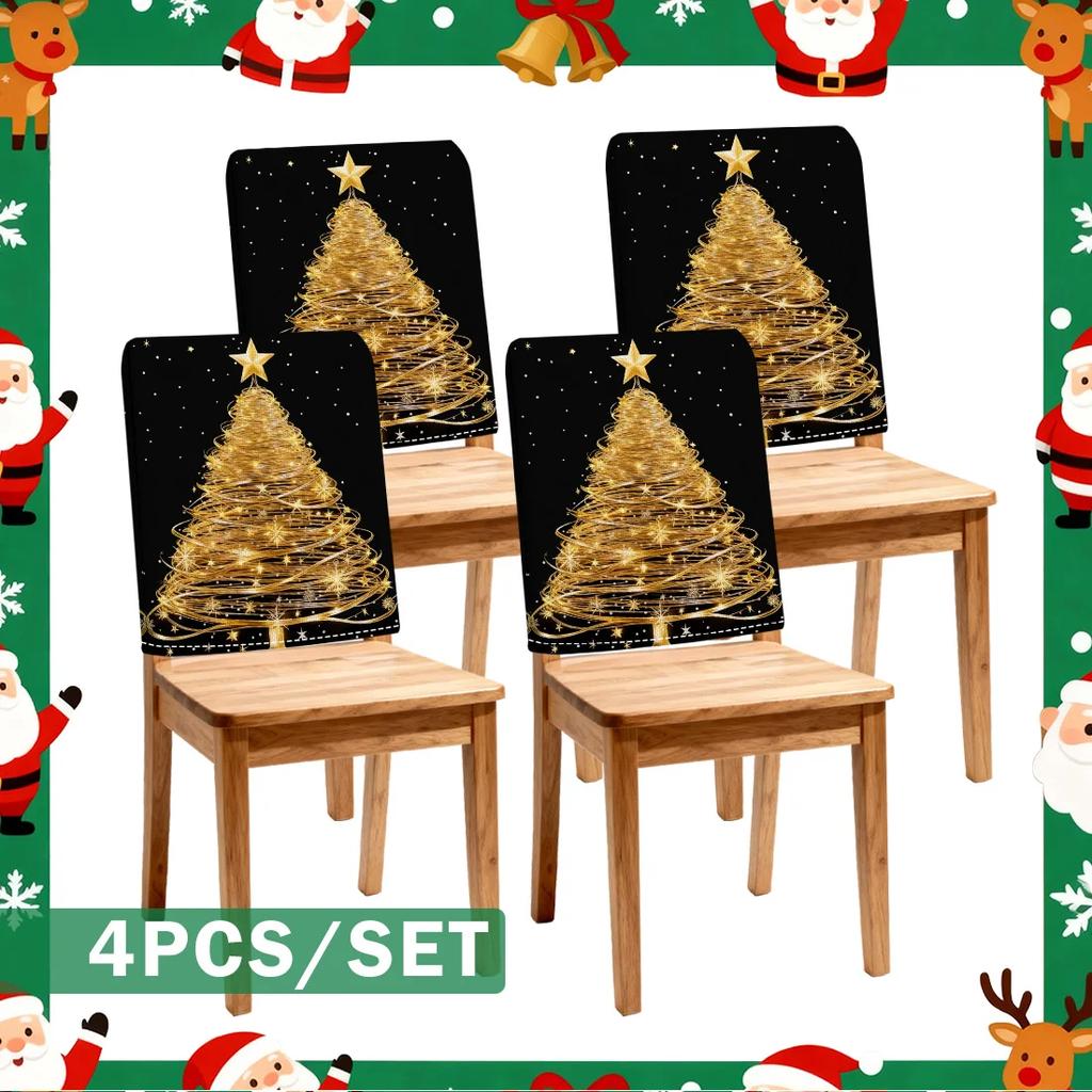 2/4/6pcs/set Black Gold Christmas Tree Chair Cover Table Decoration Dining Seat Chair Covers Dining Room Bar Party Banquate