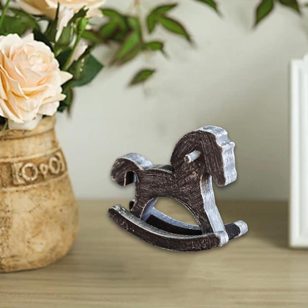 Wooden Rocking Horse Table Decoration Centerpiece Ornament Art Furnishing Craft Rocking Horses Figurine Collectible Home Decor
