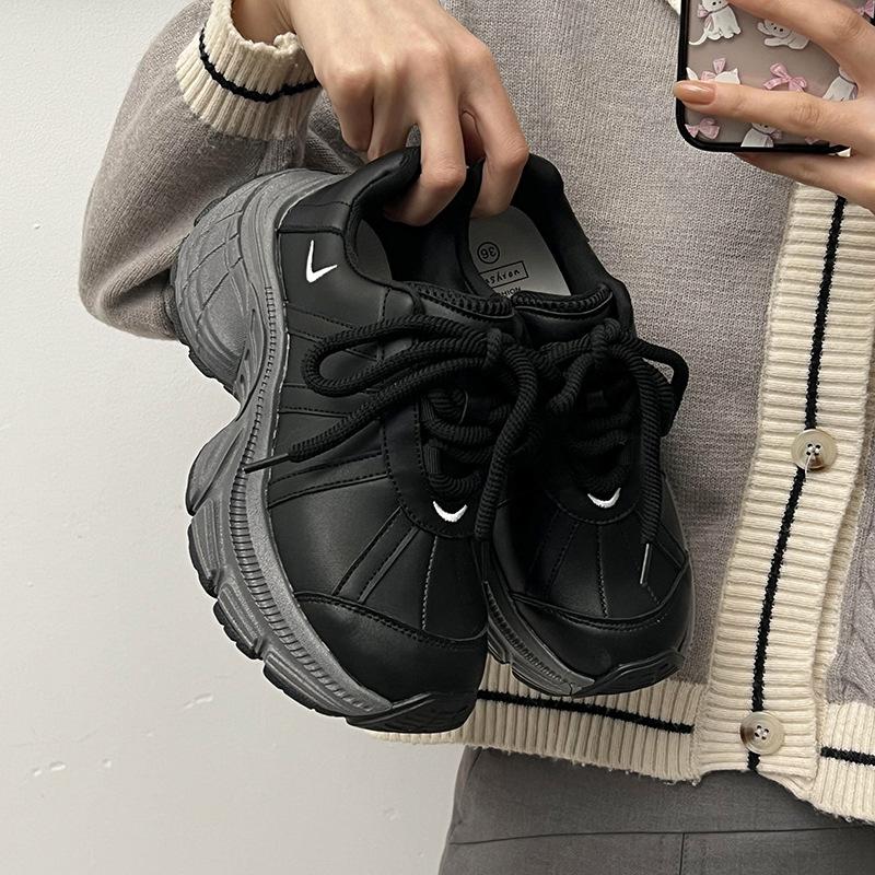 Small silver platform dad shoes for women's 2025 spring new height-increasing versatile casual sports shoes, light trendy shoes