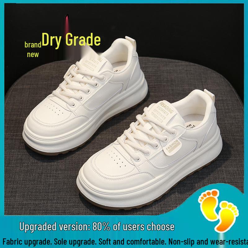 Prodyšné bílé dámské tenisky se silnou podrážkou; Trendy, univerzální boty ve stylu korejském, zvyšující výšku, ležérní skate boty na léto.