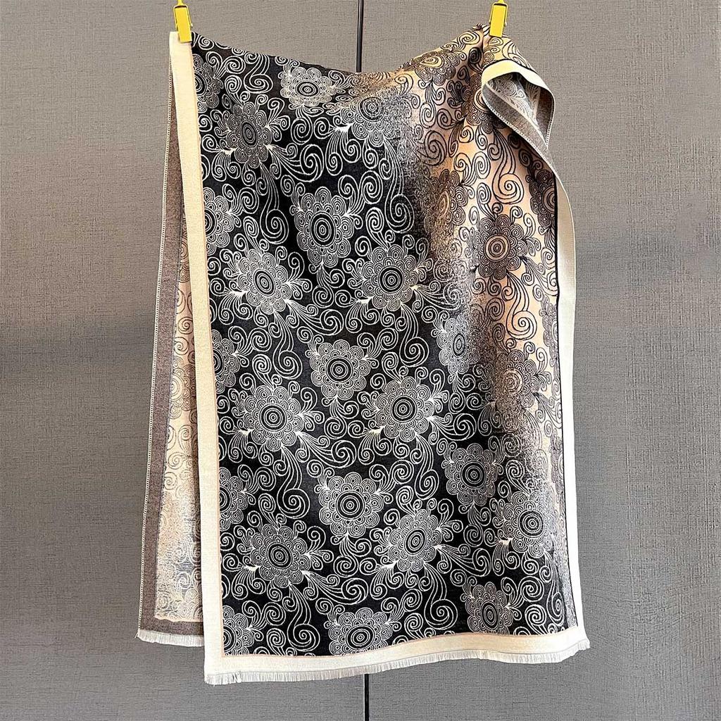 New Retro-style Printed Scarf Multi-color Splicing Contrasting Color Design Autumn Versatile Warm Imitation Cashmere Shawl