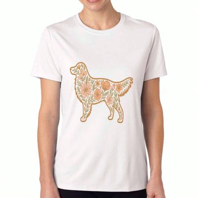 Floral Dog Unisex's Cotton T Shirt, Premium Cotton, Durable Print, Casual Fashion, Golden Retriever Flower Graphic Tee, Cute And Stylish, Perfect Gift