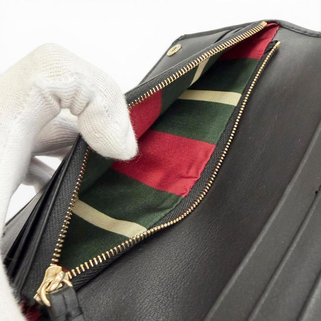 Excellent GUCCI Purse GG Emblem Continental Wallet black GG canvas mens 821802 Used