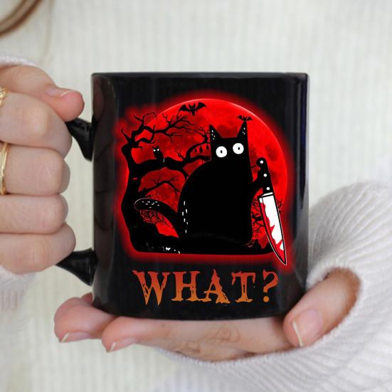 Personalized Black Cat Mug Ceramic Coffee Mug Double-Sided Printing Tea Cup Halloween Novelty Drinkware for Cat Lovers