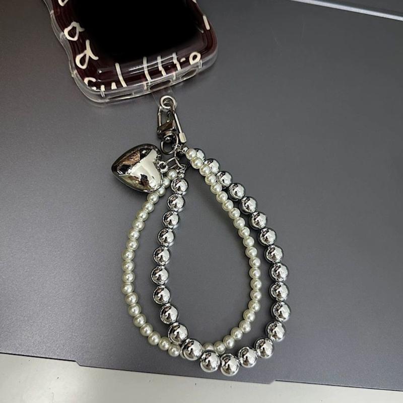 Pingente de Coração Contas Feito à Mão Multiuso Pérolas Alça de Celular Acessório Elegante Portátil para Decoração Fashion
