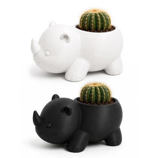 Decorative Animal Shape Planter Cute Rhinoceros Planter, 3D Printed Rhino Flower Pot, Indoor Micro Landscape Pot Plant for Succulents Cactus