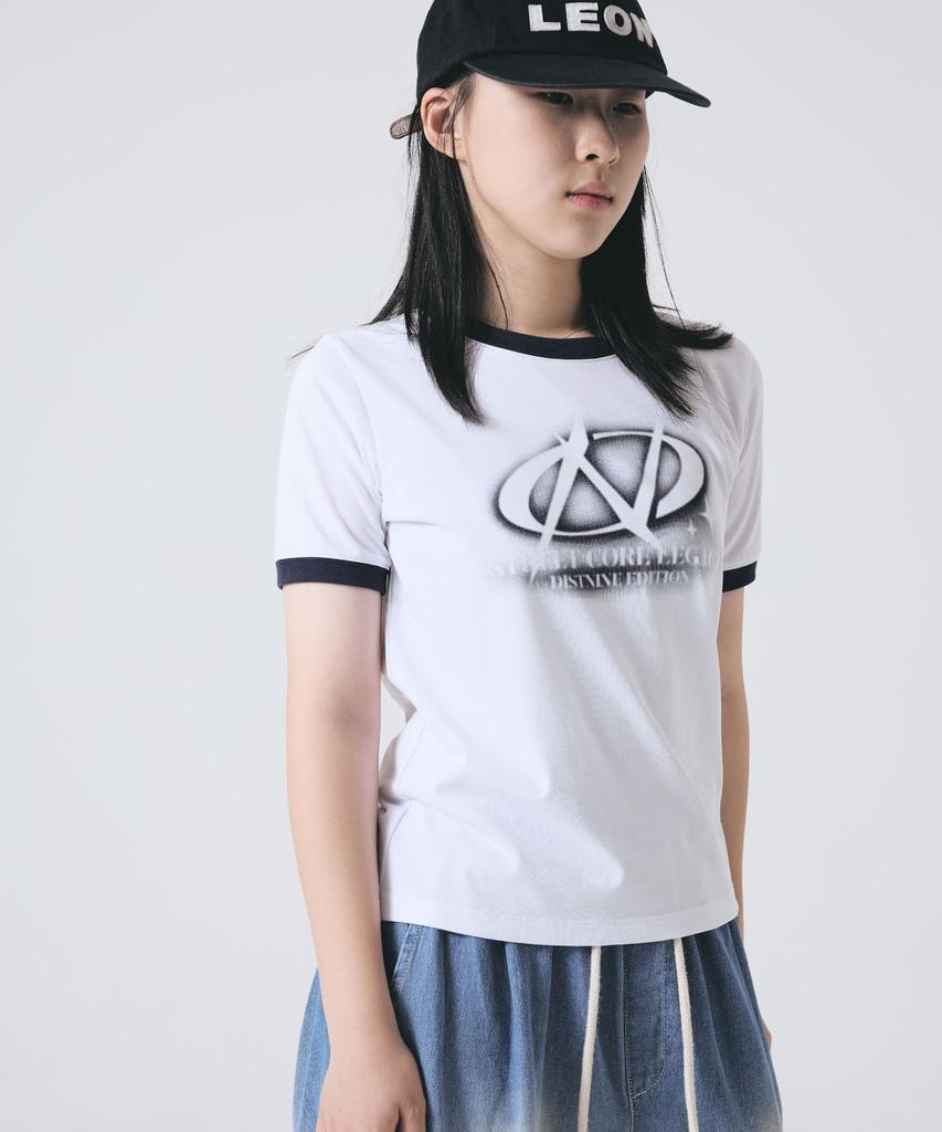 DISTN9NE Oval Logo Slim Ringer Short Sleeve T-Shirt Lq3Tf609_White