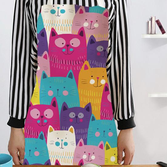 Lovely Cat Pattern Apron Breathable Good Woven Cotton Flax Cooking Apron for Home