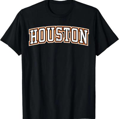 Houston TX Texas Varsity Stil Space City Schwarz Orange Weiß T-Shirt