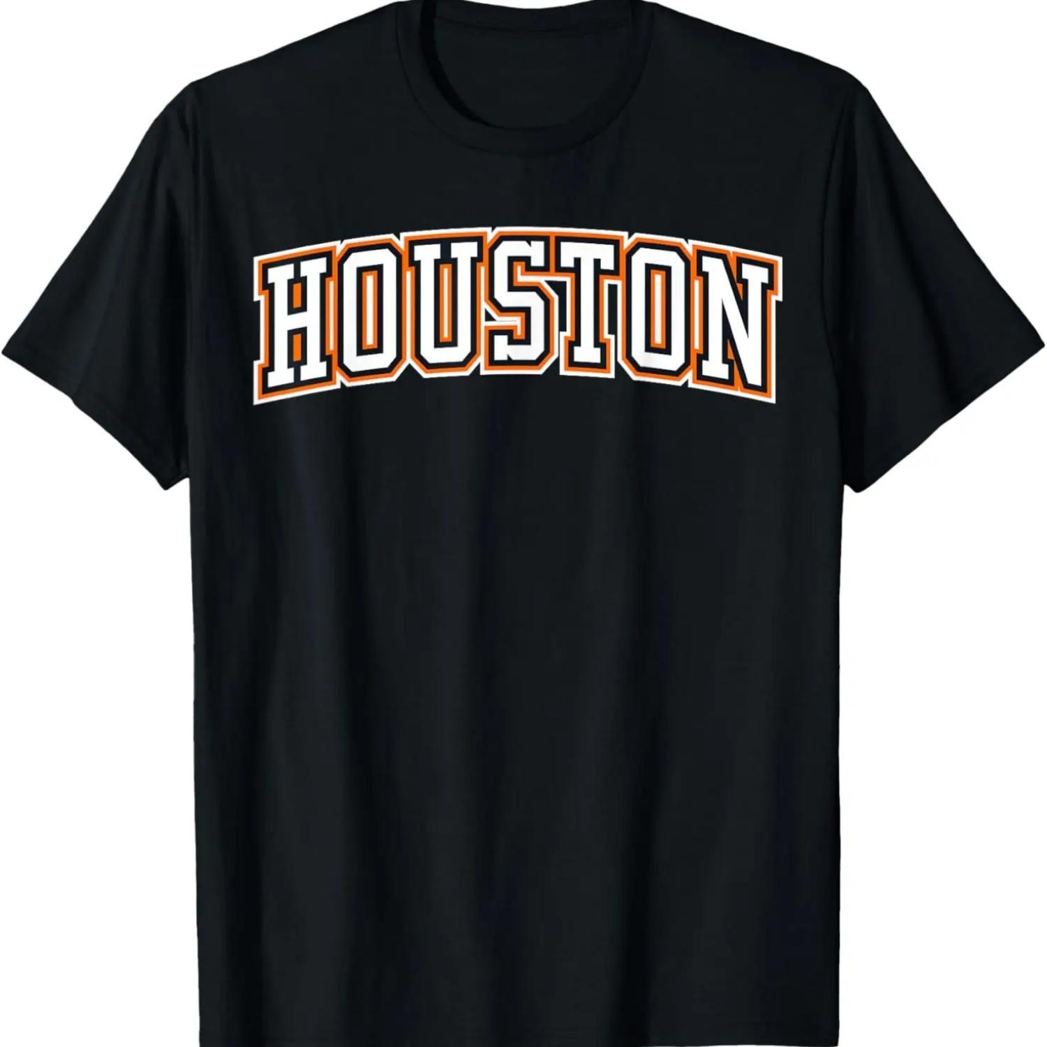 Houston TX Texas Varsity Style Space City Black Orange White T-Shirt S чёрный