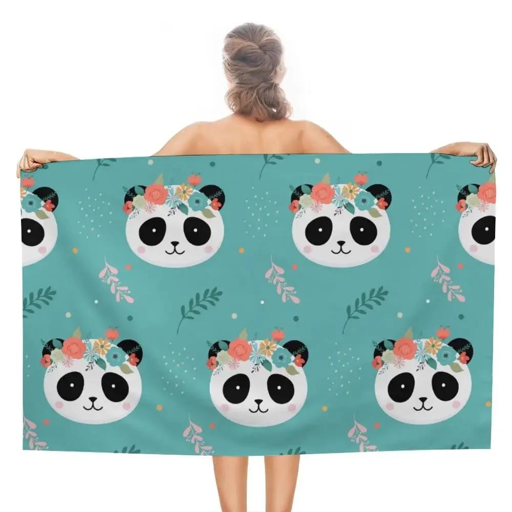 Cute Cartoon Panda Beach Towel Quick Dry Microfiber Soft Absorbent Bath Towel Outdoor Travel Spa Swim Pool Towels for Adult Kids