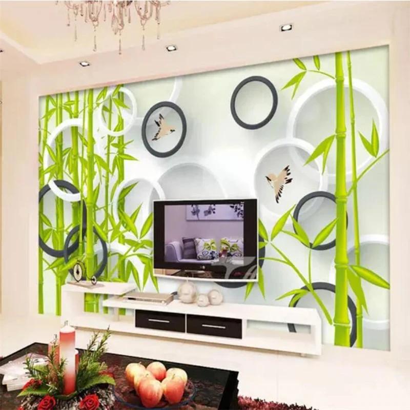 Wallpaper Green Bamboo 3d Circle Photo Mural Living Room Bedroom Tv Background Wall Paper
