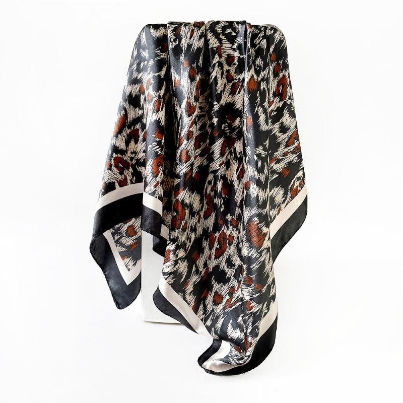New leopard-print silk scarf, 90cm square, shawl, headscarf, faux silk satin scarf