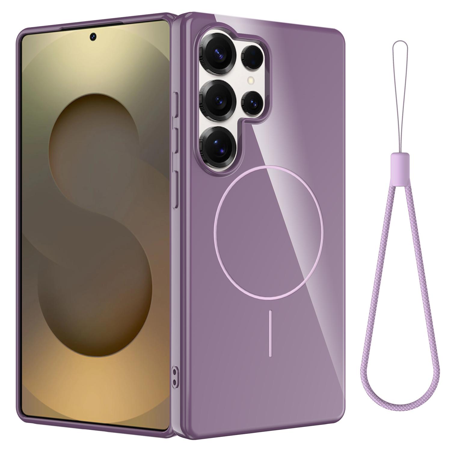 

For Samsung Galaxy S25 Ultra Magnetic Case Compatible with MagSafe TPU Phone Back Cover with Lanyard Purple