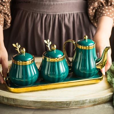 Pot d'assaisonnement vert, bouteille d'épices en céramique, coffret d'assaisonnement nordique, huileur domestique, salière, sucrier, fournitures de cuisine, pots à épices