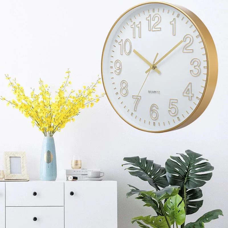 12 Inch Mute Room Wall Clock Mute Does Not Tick Round Three-dimensional Wall Hanging Clock for Study Bedroom Livingroom